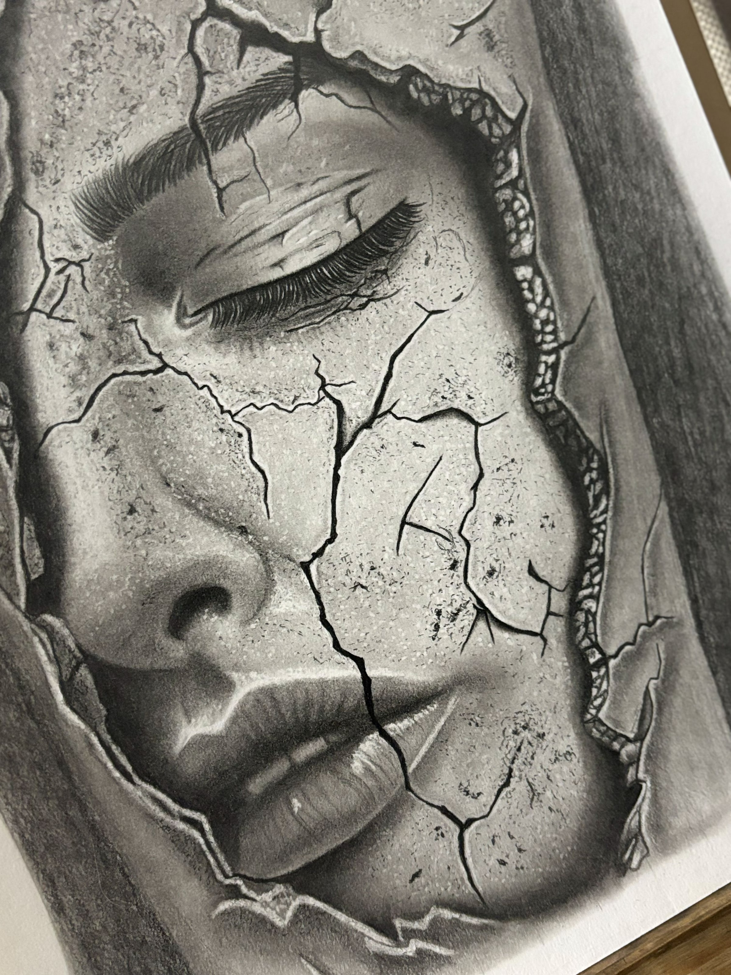 The Broken Self, graphite on paper by Suman Kumari