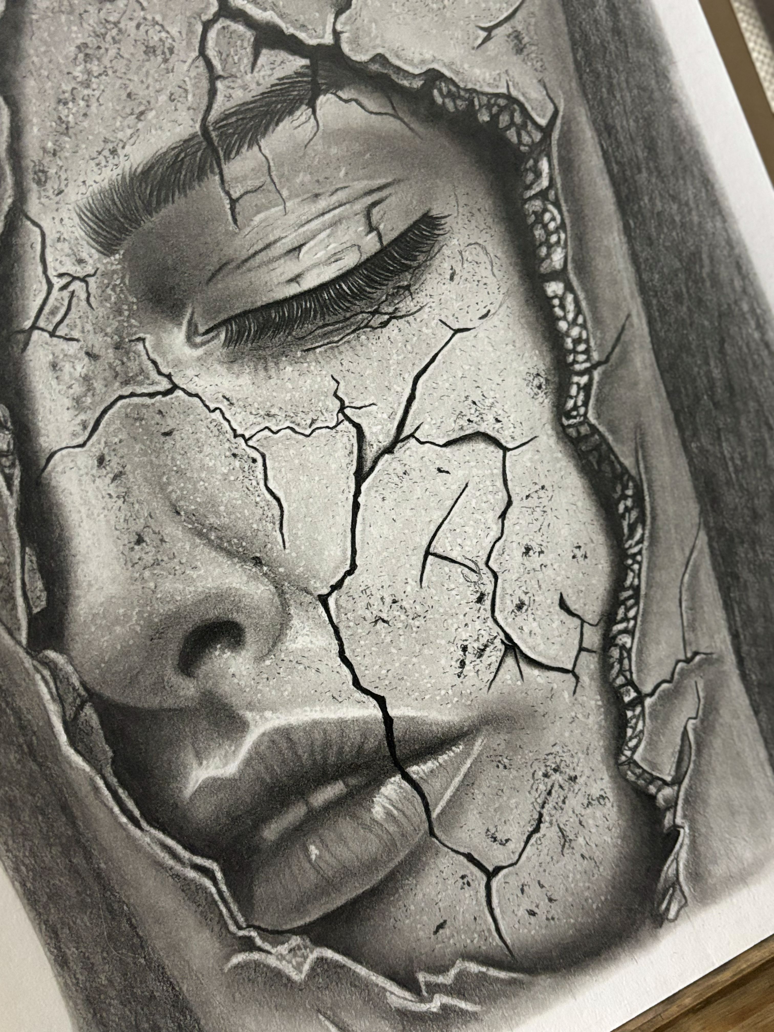 The Broken Self, graphite on paper by Suman Kumari